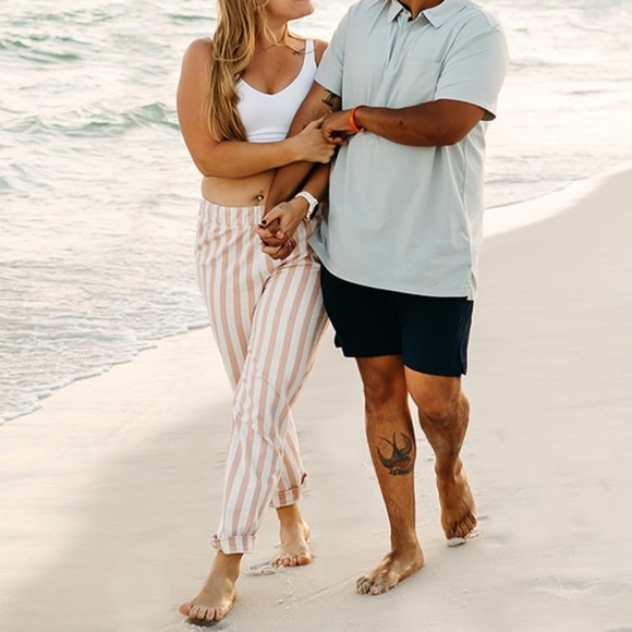 Forever 21 Women's Pink Stripped Straight Leg High Rise Pants Size Medium - Picture 1 of 14